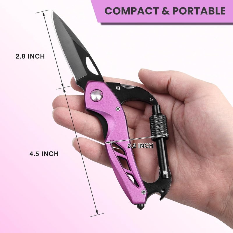 FUNBRO Pink Multitool Carabiner, Stocking Stuffers Gifts for Mom Women Wife, 6-in-1 Keychain Multi Tools with Window Breaker, Bottle Opener and Screwdriver, EDC Gear Gadget for Camping Hiking - Image 5